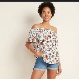 Old Navy Off-Shoulder Floral Blouse - White and Orange